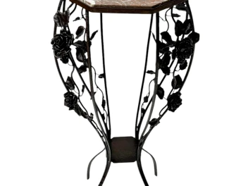 French Art Deco Wrough Iron XL Pedestal with Multi-Colored Marble Top, 1930s